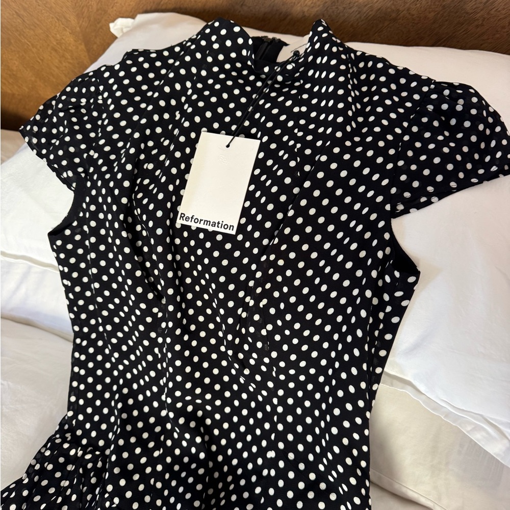 Reformation Maven Black Dress with Polka Dots